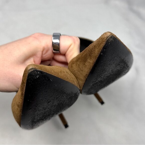 Saint Laurent Zoe 105 Suede Pointed Toe Stiletto Heel Pump Brown - Picture 7 of 13